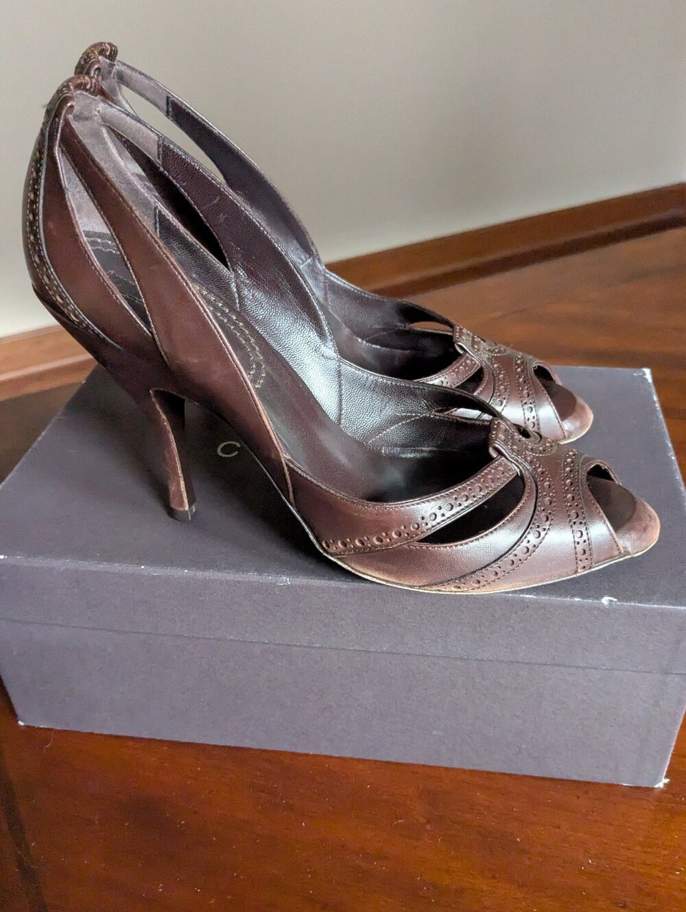 Celine Brown Peep-Toe Heels - Picture 3 of 13
